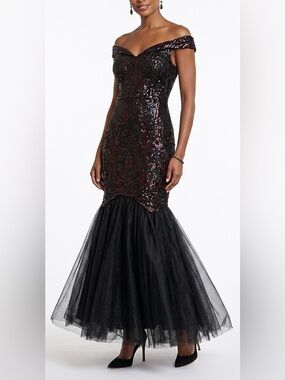Off-Shoulder Black Sequin Mermaid Prom Gown
